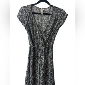 Dark Blue with Tiny White Flowers Gives the Illusion of Grey/Blue Wrap Dress